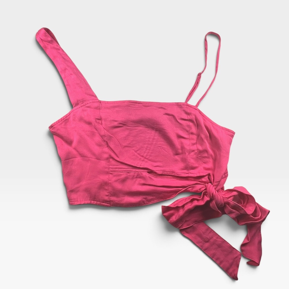 Free People Mila Tie Front Crop Top Festival Fuchsia Pink OB1486668 Medium